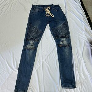 American Bazi Jean Joggers with Distressed Moto Style